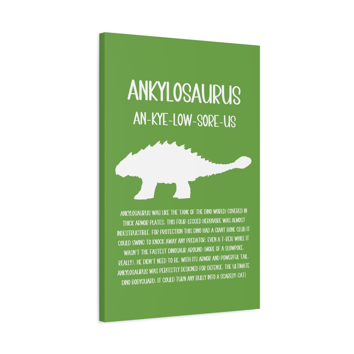 Ankylosaurus Vertical Matte Canvas Green, Stretched, 1.25" Amazing Gift for the Dino Lover in your life