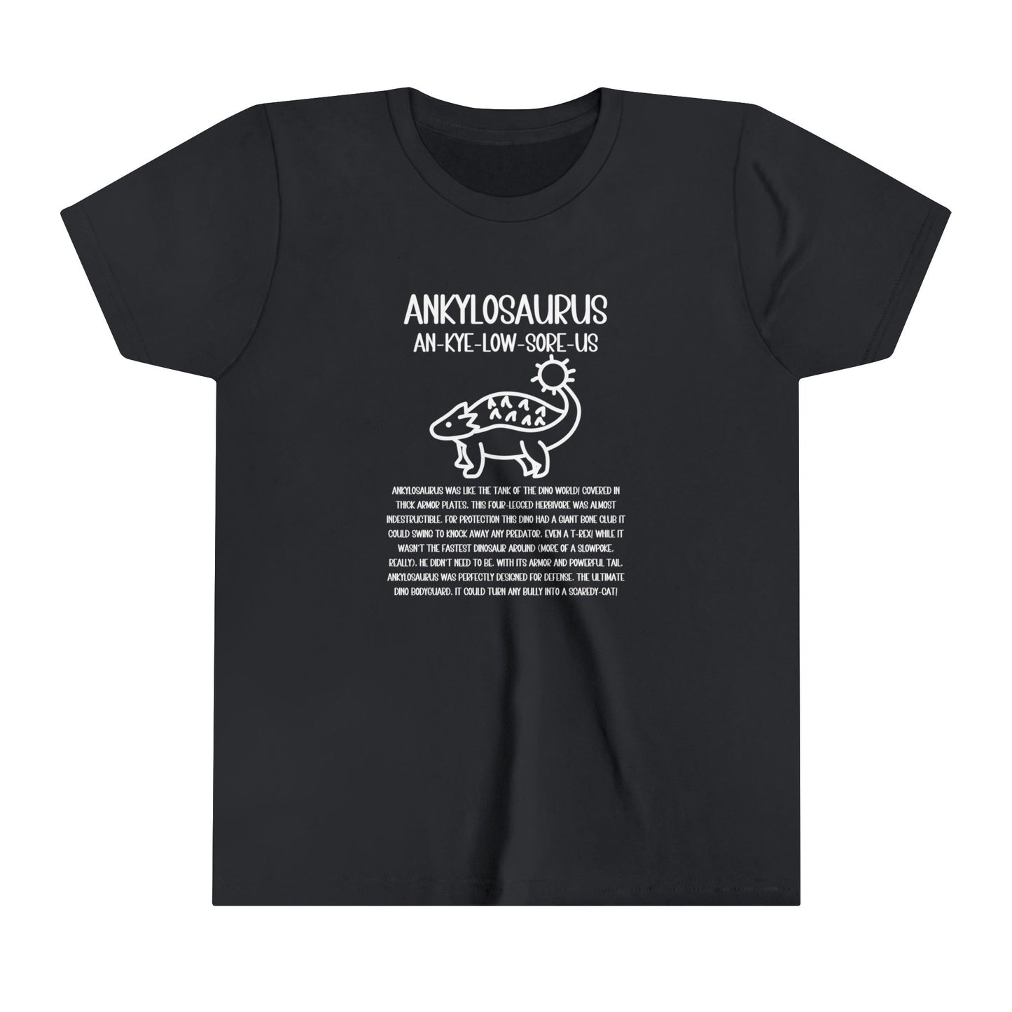 Youth Cute Ankylosaurus T-Shirt with Detailed White Graphics - Unisex Jersey Short Sleeve Tee Super Comfy Dino T-Shirt Gift