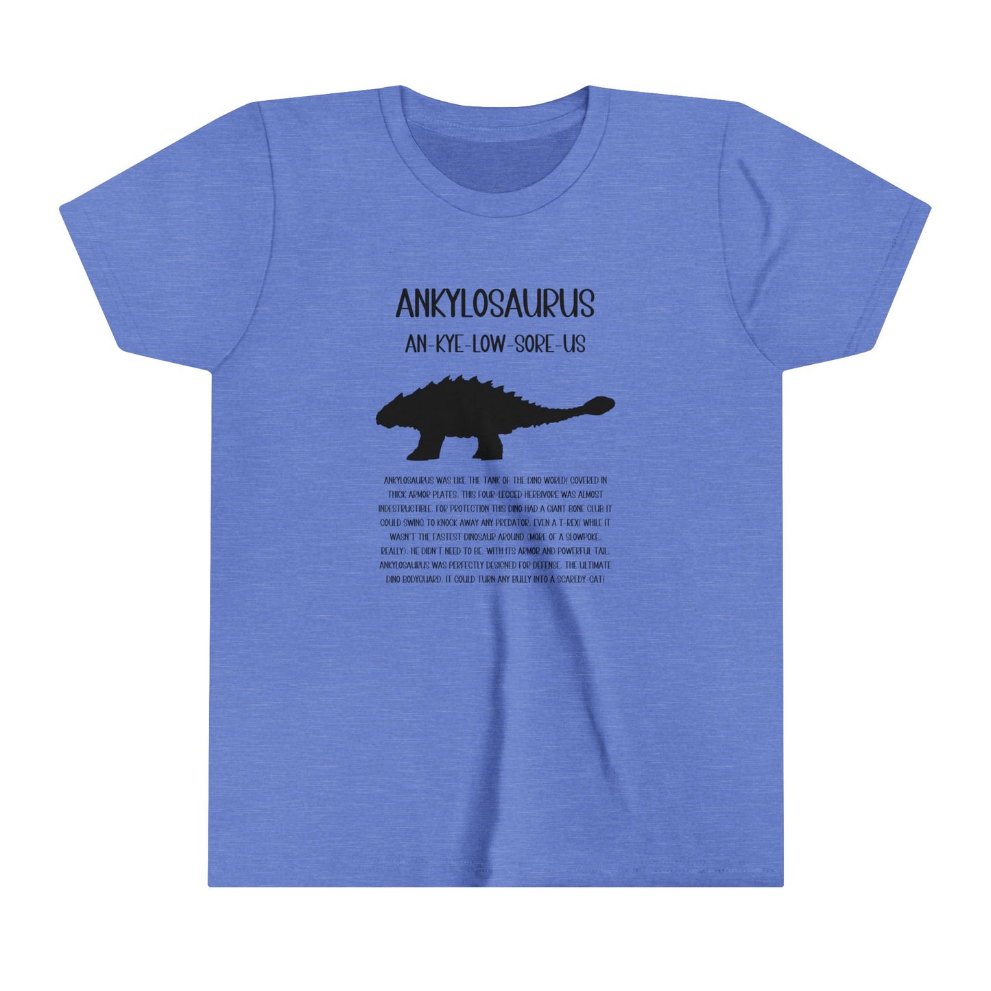 Youth Ankylosaurus T-Shirt with Detailed Black Graphics - Unisex Jersey Short Sleeve Tee Super Comfy Dino T-Shirt Gift