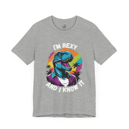 Retro Rex – I’m Rexy and I Know It Unisex T-Shirt with 80s Vibes & Cool T-Rex