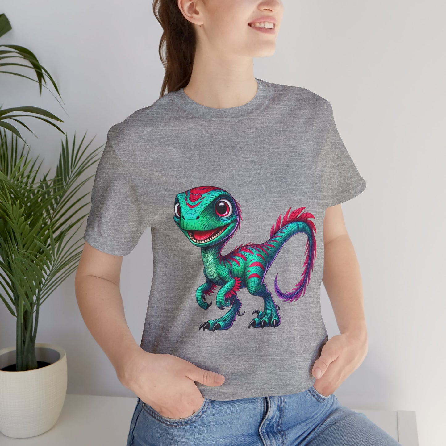 Bright & Bold Velociraptor Tee – Stand Out with Dino Style! 🦖💜💚 - Unisex Jersey Short Sleeve Tee Super Comfy Dino T-Shirt Gift