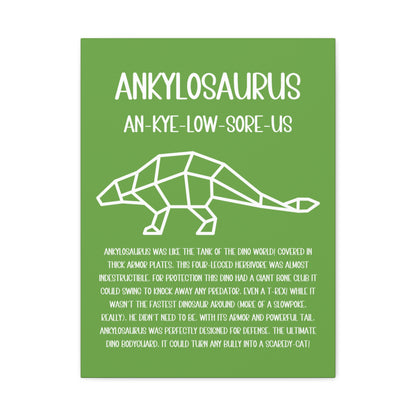 Polygon Outlined Ankylosaurus Vertical Matte Canvas Green, Stretched, 1.25" Amazing Gift for the Dino Lover in your life