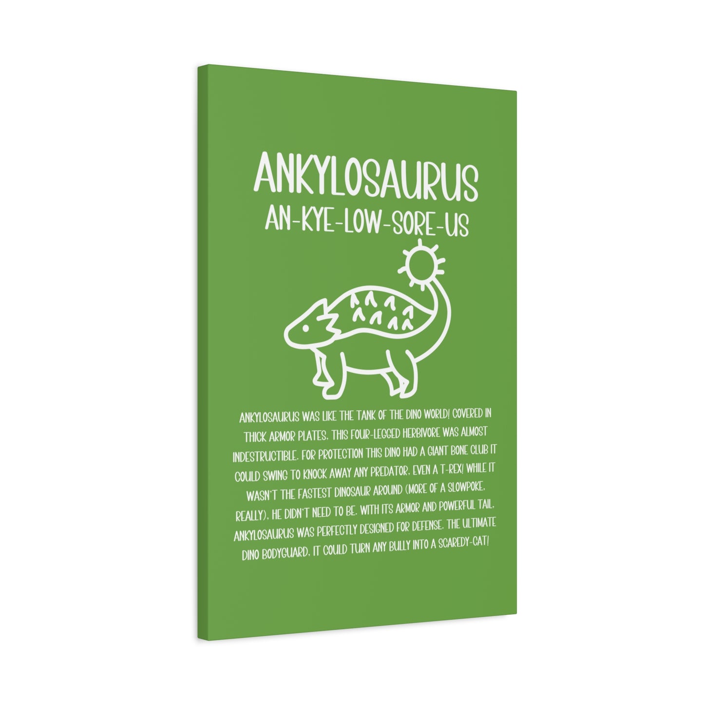 Cute Ankylosaurus Vertical Matte Canvas Green, Stretched, 1.25" Amazing Gift for the Dino Lover in your life