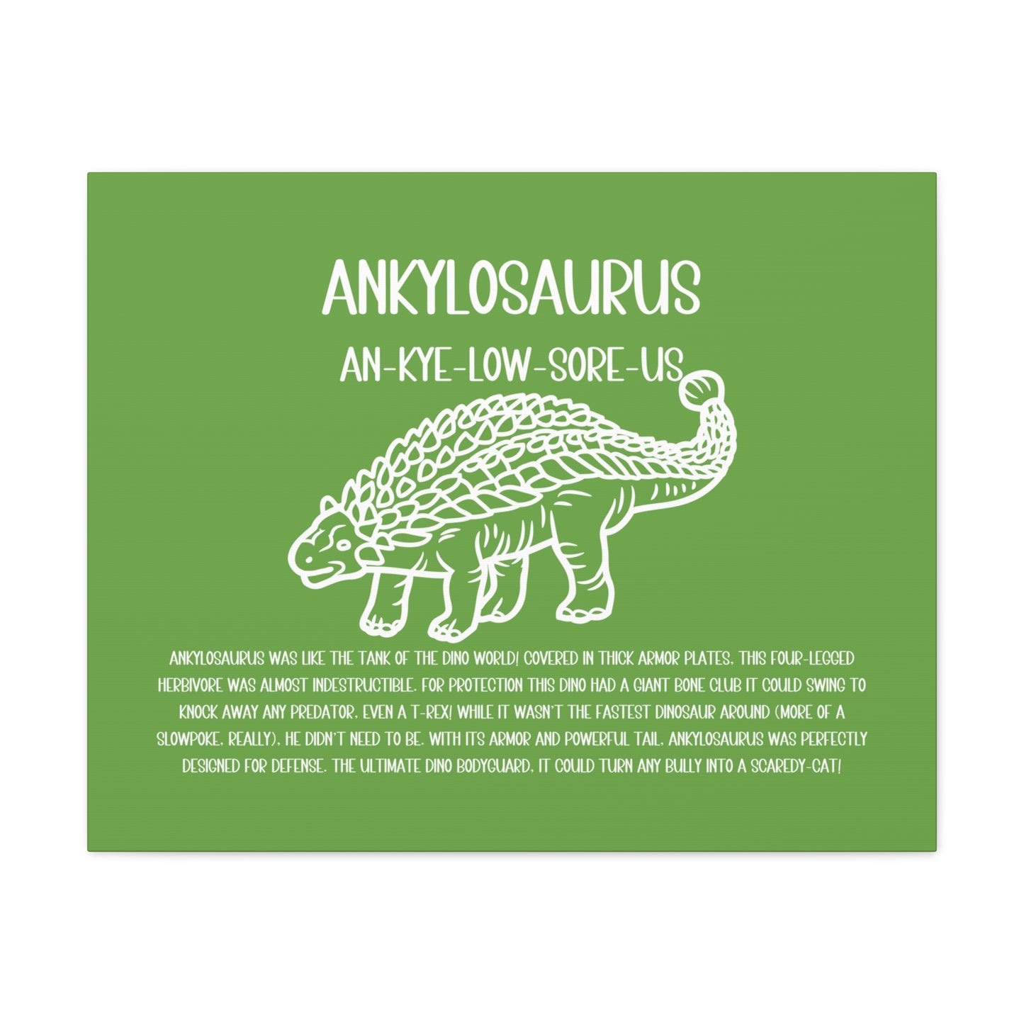 Outlined Ankylosaurus Horizontal Matte Canvas Green, Stretched, 1.25" Amazing Gift for the Dino Lover in your life