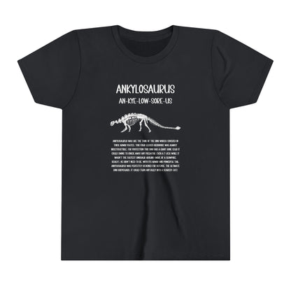 Youth Fossil Ankylosaurus T-Shirt with Detailed White Graphics - Unisex Jersey Short Sleeve Tee Super Comfy Dino T-Shirt Gift