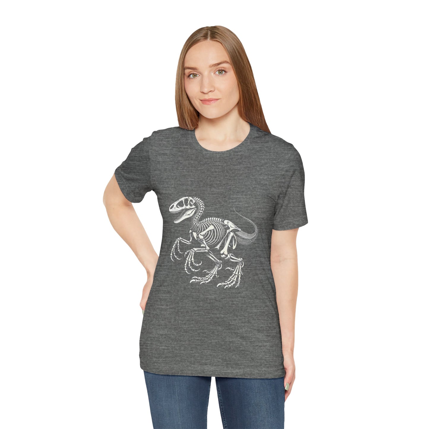 Velociraptor Fossil Skeleton Tee – Bold & Authentic Prehistoric Style! 🦖🦴✨ - Unisex Jersey Short Sleeve Tee Super Comfy Dino T-Shirt Gift