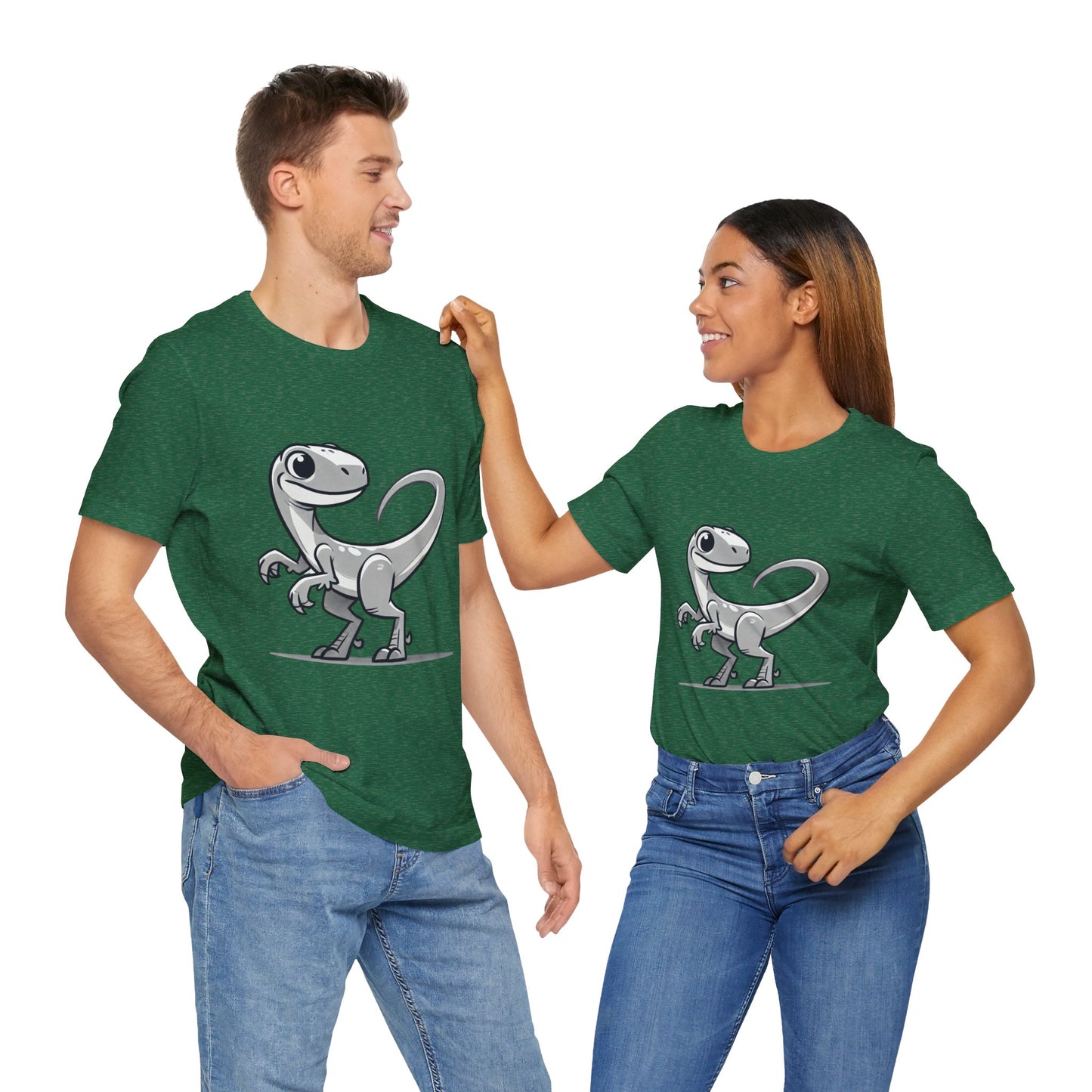 Monochrome Cartoon Velociraptor - Unisex Jersey Short Sleeve Tee Super Comfy Dino T-Shirt Gift