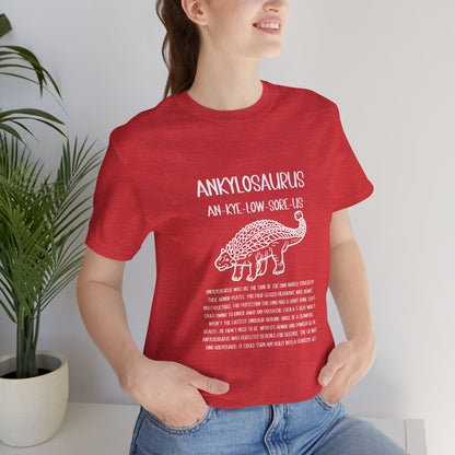 Outlined Ankylosaurus Detailed with White Graphics- Unisex Jersey Short Sleeve Tee Super Comfy Dino T-Shirt Gift