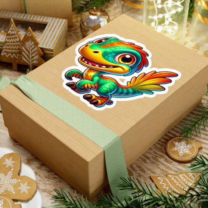 Adorable Green & Orange Velociraptor - Amazing Kiss-Cut Sticker Gift to dino decorate any surface Great Birthday Gift