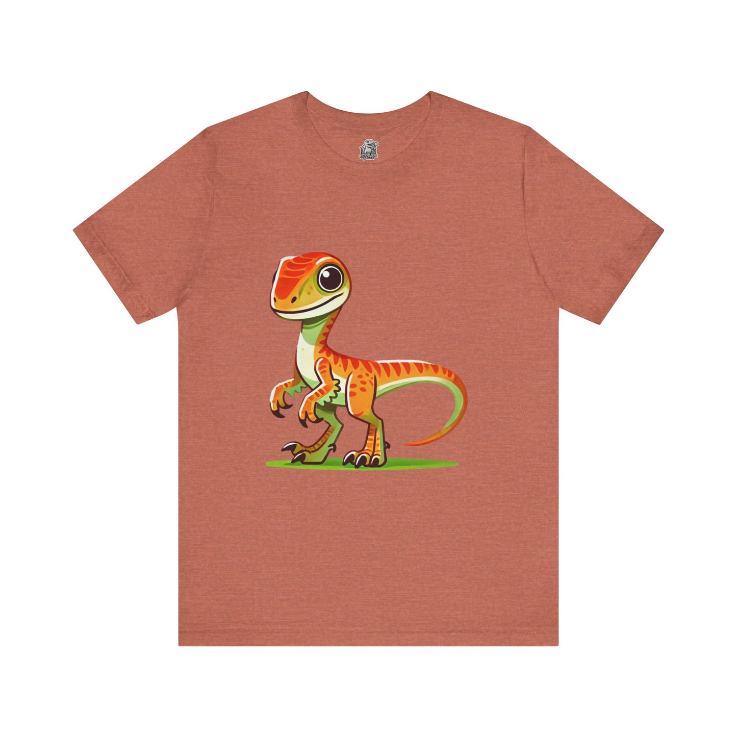 Bright & Bold Velociraptor Tee – Adorable Dino Fun in Orange & Green! 🦖🍊🌿 - Unisex Jersey Short Sleeve Tee Super Comfy Dino T-Shirt Gift