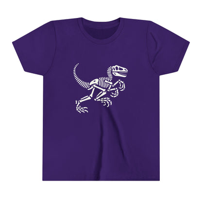 Youth Minimalist Velociraptor Skeleton Tee – Classic Fossil Fun for Dino Fans! 🦖💀🦴 - Unisex Jersey Short Sleeve Tee Super Comfy Dino T-Shirt Gift