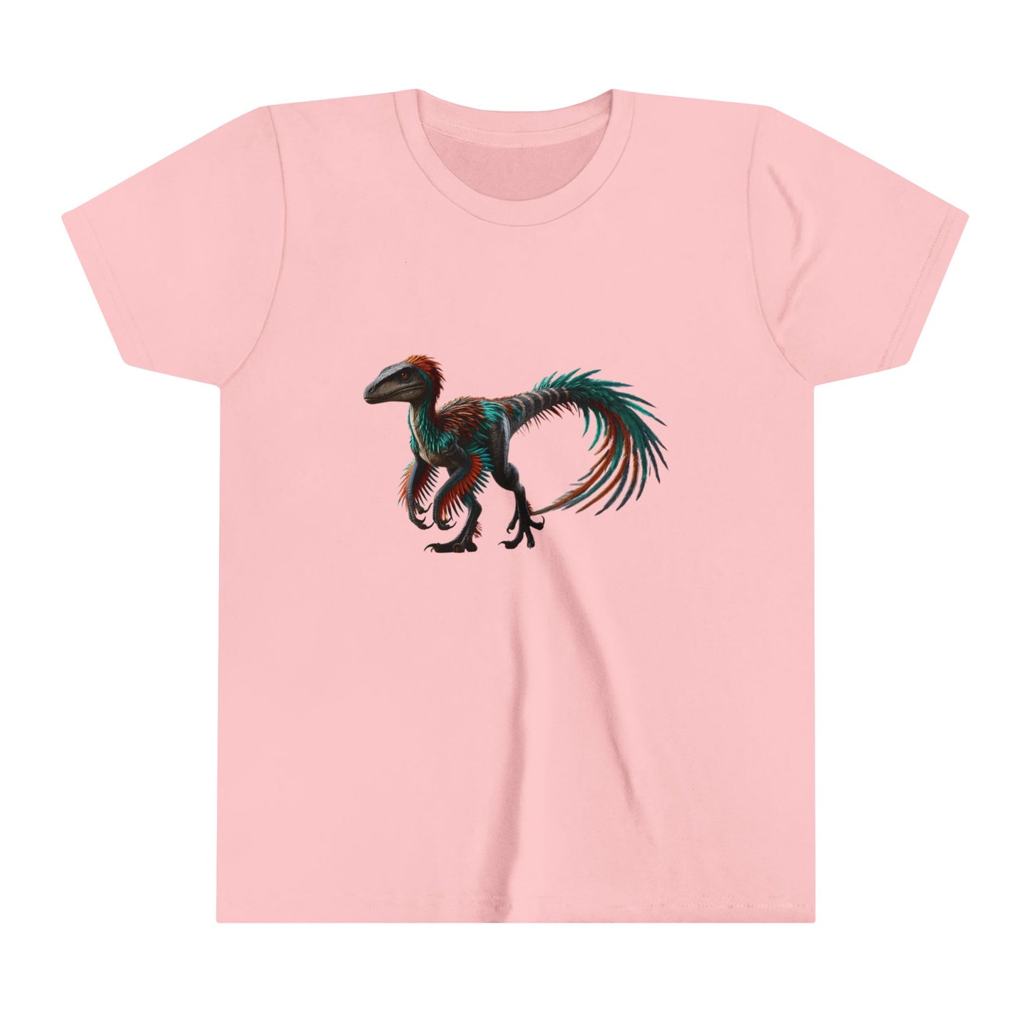 Youth Bright & Bold Velociraptor Tee – Adorable Dino Fun in Orange & Green! 🦖🍊🌿 - Unisex Jersey Short Sleeve Tee Super Comfy Dino T-Shirt Gift