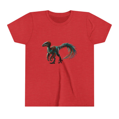 Youth Bright & Bold Velociraptor Tee – Adorable Dino Fun in Orange & Green! 🦖🍊🌿 - Unisex Jersey Short Sleeve Tee Super Comfy Dino T-Shirt Gift