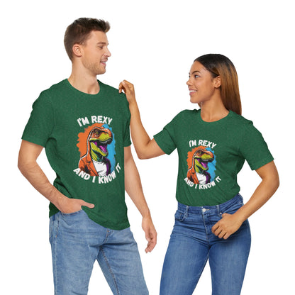 Vibrant Rex – I’m Rexy and I Know It Unisex T-Shirt with Bold Colors & T-Rex Swagger Unisex