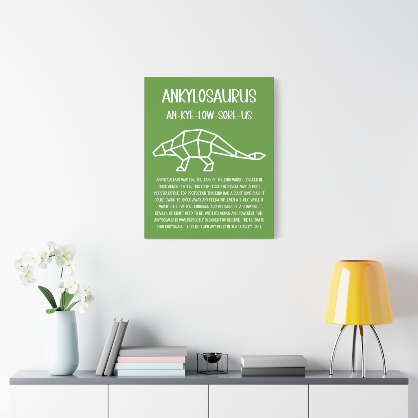 Polygon Outlined Ankylosaurus Vertical Matte Canvas Green, Stretched, 1.25" Amazing Gift for the Dino Lover in your life