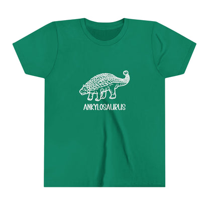 Youth Outlined Ankylosaurus T-Shirt with White Graphics - Unisex Jersey Short Sleeve Tee Super Comfy Dino T-Shirt Gift