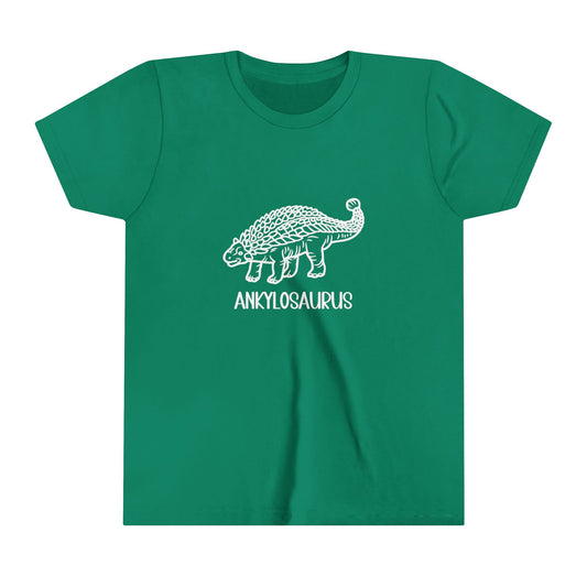 Youth Outlined Ankylosaurus T-Shirt with White Graphics - Unisex Jersey Short Sleeve Tee Super Comfy Dino T-Shirt Gift