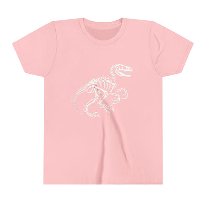 Youth Bold Velociraptor Skeleton Tee – Iconic Fossil Design for Dinosaur Fans! 🦖💀🦴 - Unisex Jersey Short Sleeve Tee Super Comfy Dino T-Shirt Gift