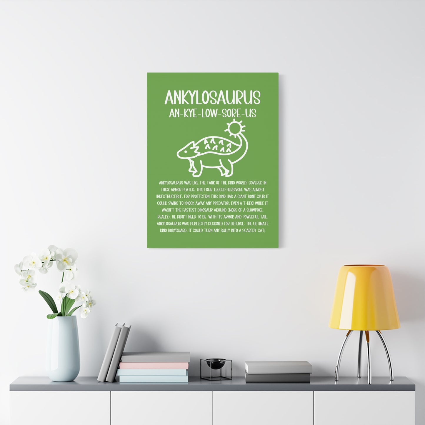 Cute Ankylosaurus Vertical Matte Canvas Green, Stretched, 1.25" Amazing Gift for the Dino Lover in your life