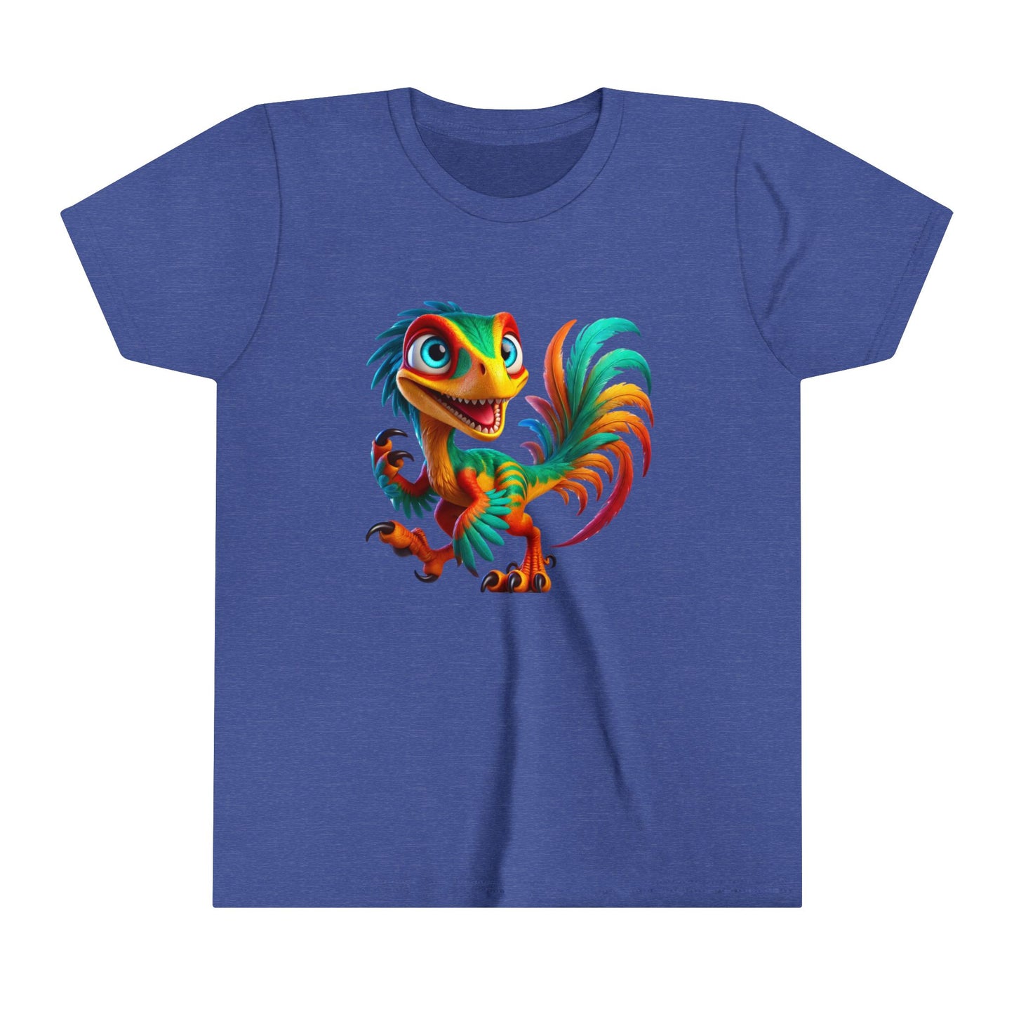 Youth Colorful & Lively Velociraptor with Vibrant Feathers – Perfect for Dino Lovers! - Unisex Jersey Short Sleeve Tee Super Comfy Dino T-Shirt Gift