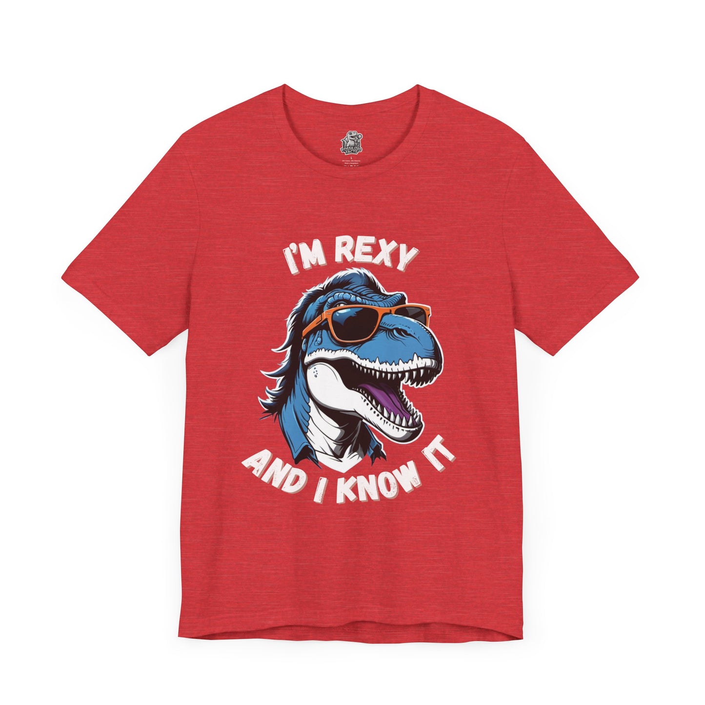 Rockstar Rex – I’m Rexy and I Know It Unisex T-Shirt with Cool T-Rex in Sunglasses & Hair