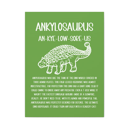 Outlined Ankylosaurus Vertical Matte Canvas Green, Stretched, 1.25" Amazing Gift for the Dino Lover in your life