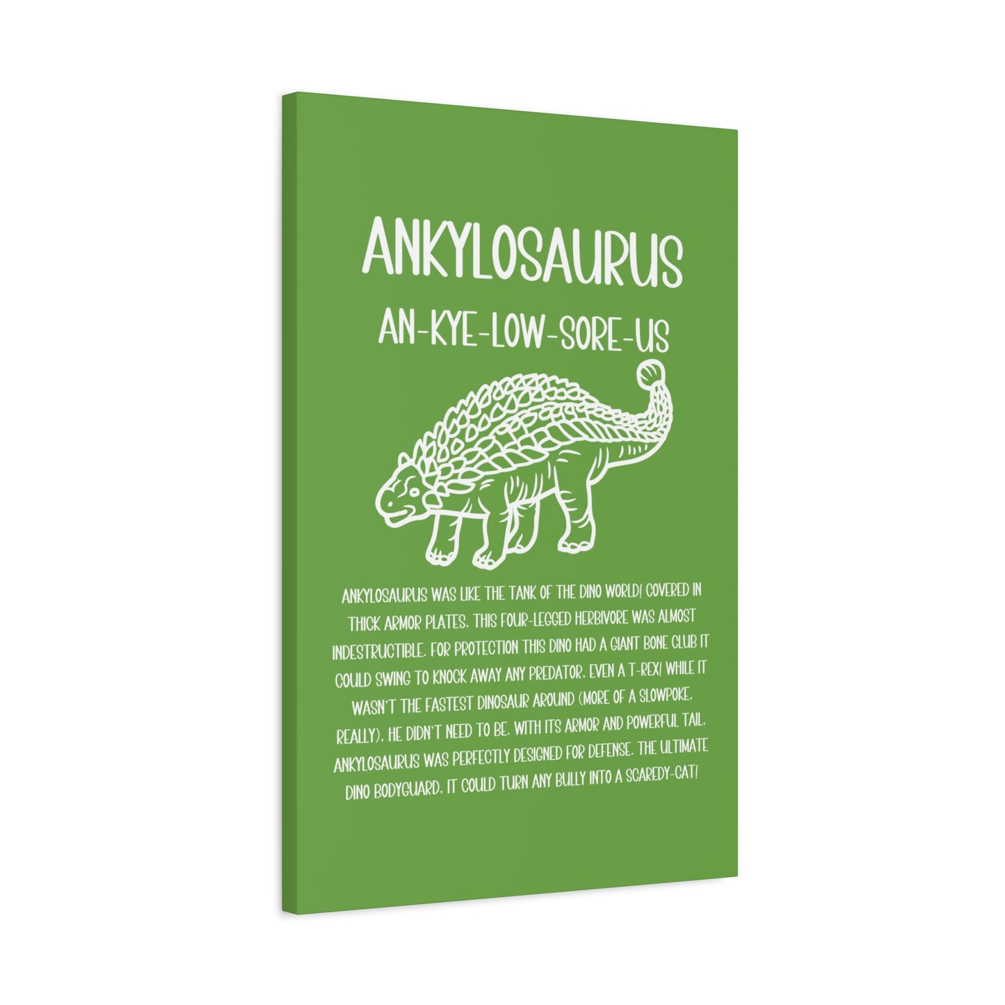 Outlined Ankylosaurus Vertical Matte Canvas Green, Stretched, 1.25" Amazing Gift for the Dino Lover in your life