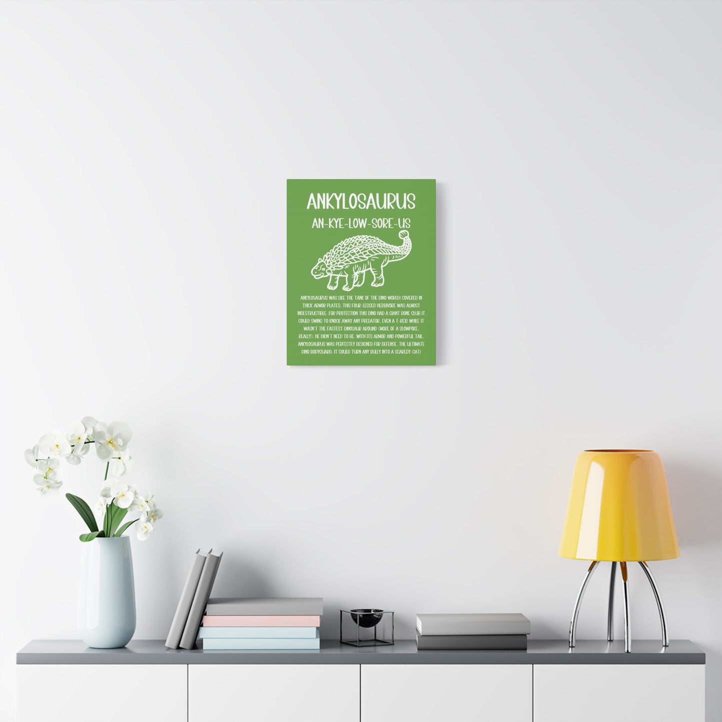 Outlined Ankylosaurus Vertical Matte Canvas Green, Stretched, 1.25" Amazing Gift for the Dino Lover in your life