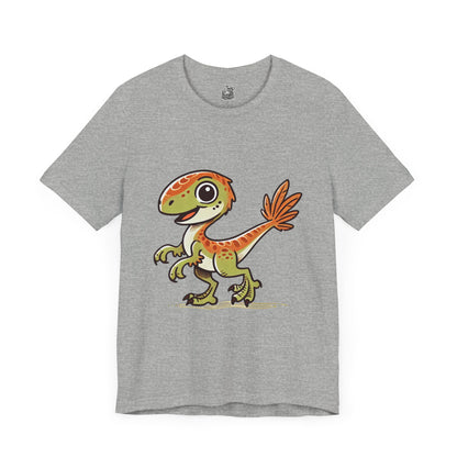 Playful Green Velociraptor Tee – Cute Dino Style with a Splash of Fun! 🦖🍂🌿 - Unisex Jersey Short Sleeve Tee Super Comfy Dino T-Shirt Gift