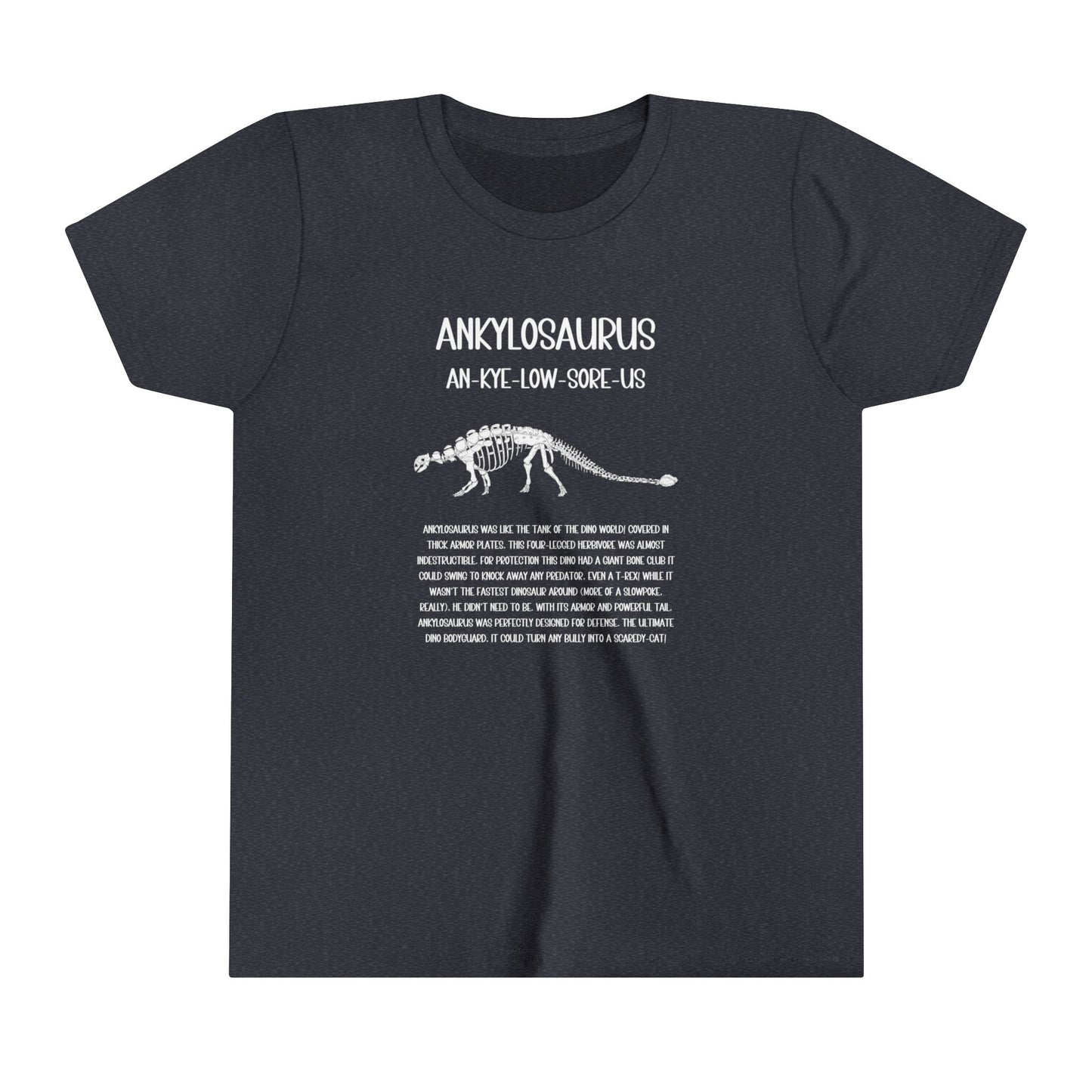 Youth Fossil Ankylosaurus T-Shirt with Detailed White Graphics - Unisex Jersey Short Sleeve Tee Super Comfy Dino T-Shirt Gift