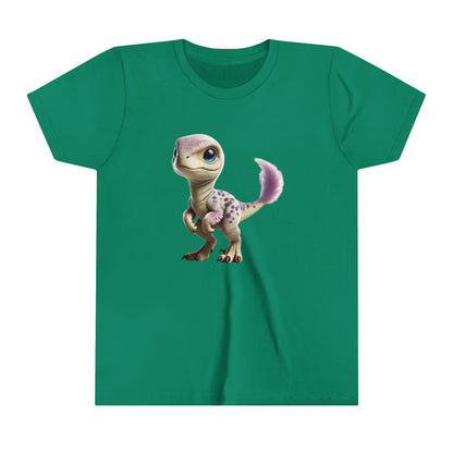 Youth Lovable Baby Velociraptor Tee – Sweet Dino Style in Soft Pastels! 🦖💜✨ - Unisex Jersey Short Sleeve Tee Super Comfy Dino T-Shirt Gift