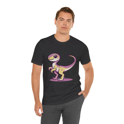 Lavender & Yellow Cartoon Velociraptor - Unisex Jersey Short Sleeve Tee Super Comfy Dino T-Shirt Gift