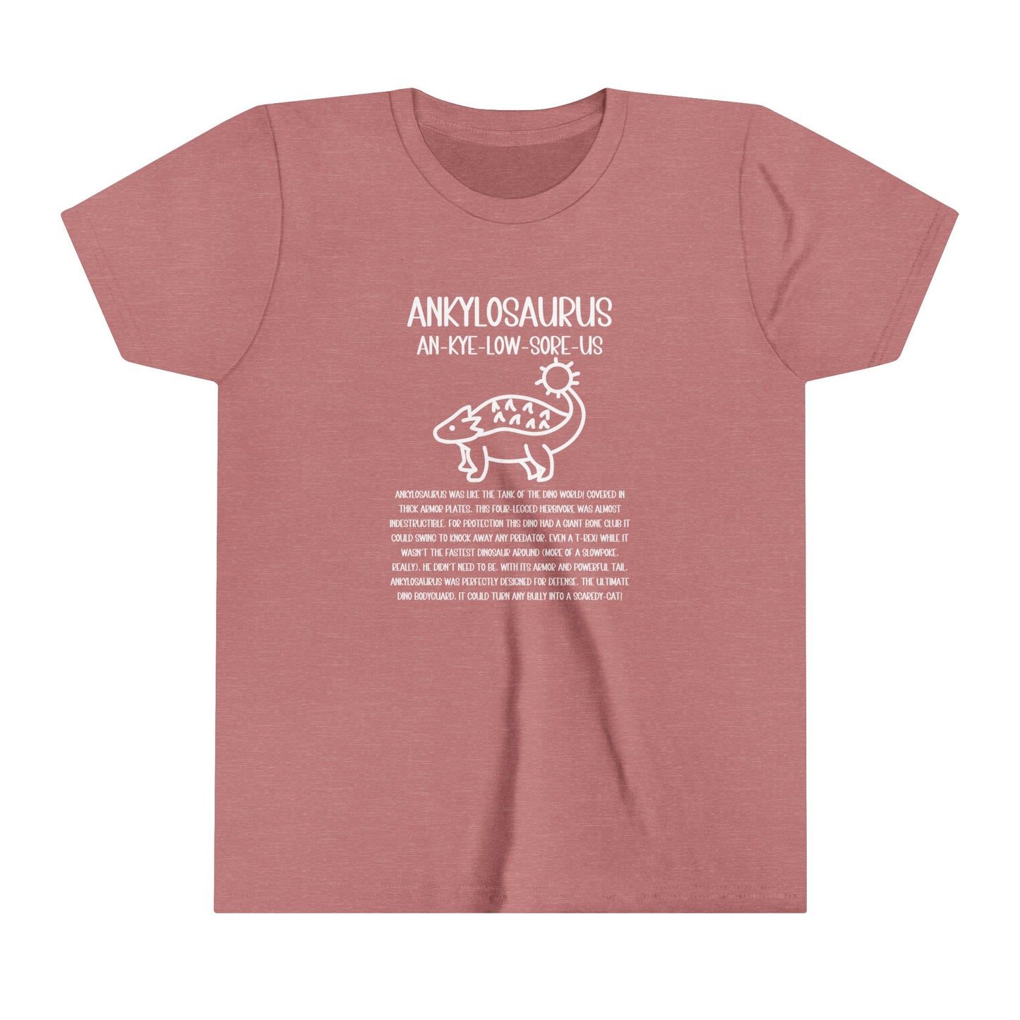 Youth Cute Ankylosaurus T-Shirt with Detailed White Graphics - Unisex Jersey Short Sleeve Tee Super Comfy Dino T-Shirt Gift