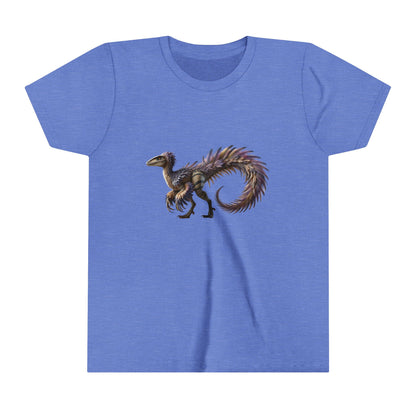 Youth Fierce & Fabulous Velociraptor Tee – Bold Stripes & a Pop of Purple! 🦖💜🌌 - Unisex Jersey Short Sleeve Tee Super Comfy Dino T-Shirt Gift