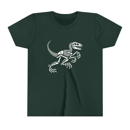 Youth Minimalist Velociraptor Skeleton Tee – Classic Fossil Fun for Dino Fans! 🦖💀🦴 - Unisex Jersey Short Sleeve Tee Super Comfy Dino T-Shirt Gift