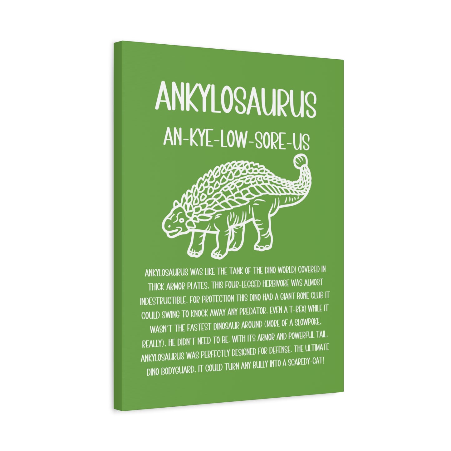 Outlined Ankylosaurus Vertical Matte Canvas Green, Stretched, 1.25" Amazing Gift for the Dino Lover in your life