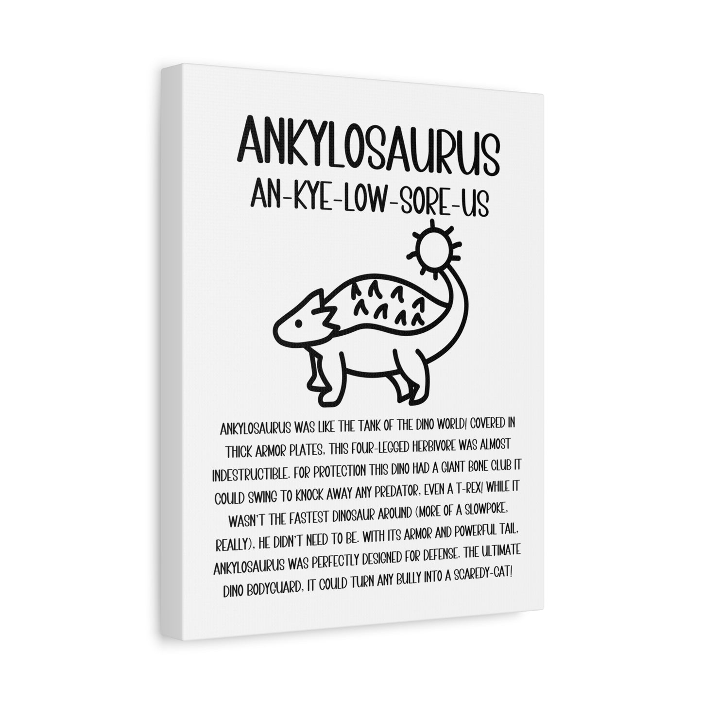 Cute Ankylosaurus Vertical Matte Canvas White, Stretched, 1.25" Amazing Gift for the Dino Lover in your life