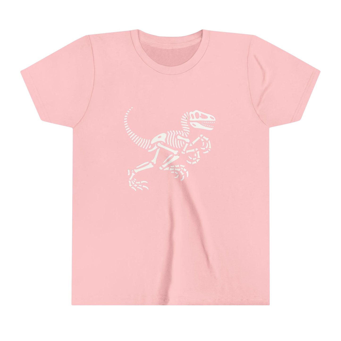 Youth Minimalist Velociraptor Skeleton Tee – Classic Fossil Fun for Dino Fans! 🦖💀🦴 - Unisex Jersey Short Sleeve Tee Super Comfy Dino T-Shirt Gift