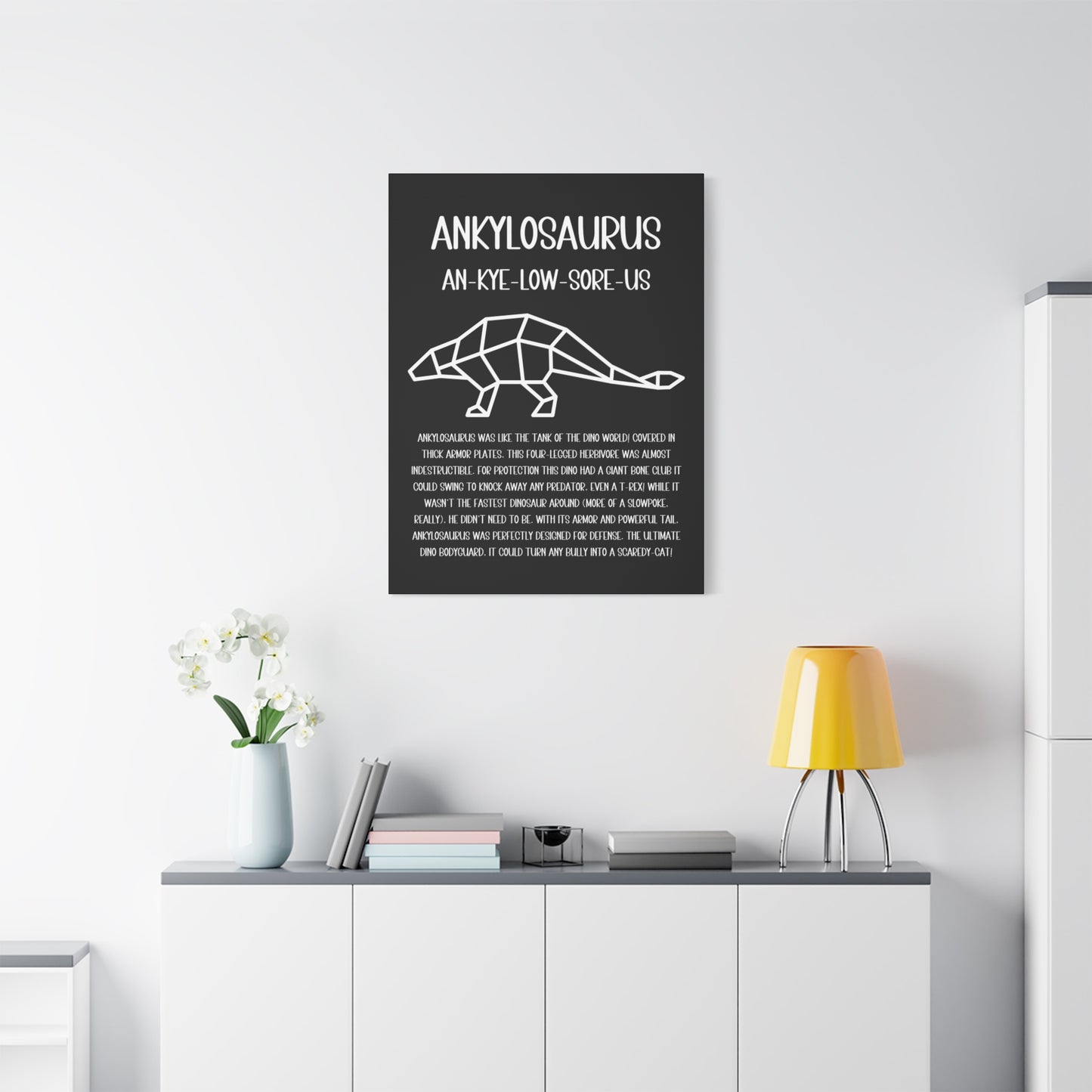 Polygon Outlined Ankylosaurus Vertical Matte Canvas Black, Stretched, 1.25" Amazing Gift for the Dino Lover in your life