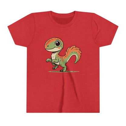 Youth Charming Green & Orange Velociraptor Tee – Dino Delight for All Ages! 🦖🍃🧡 - Unisex Jersey Short Sleeve Tee Super Comfy Dino T-Shirt Gift