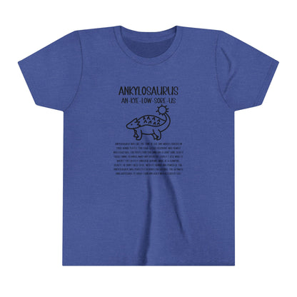 Youth Cute Ankylosaurus T-Shirt with Detailed Black Graphics - Unisex Jersey Short Sleeve Tee Super Comfy Dino T-Shirt Gift