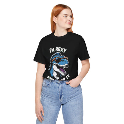 Rockstar Rex – I’m Rexy and I Know It Unisex T-Shirt with Cool T-Rex in Sunglasses & Hair