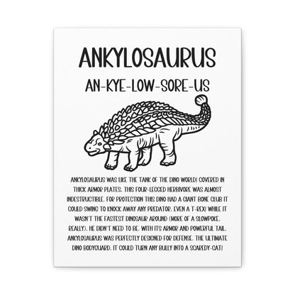 Outlined Ankylosaurus Vertical Matte Canvas White, Stretched, 1.25" Amazing Gift for the Dino Lover in your life