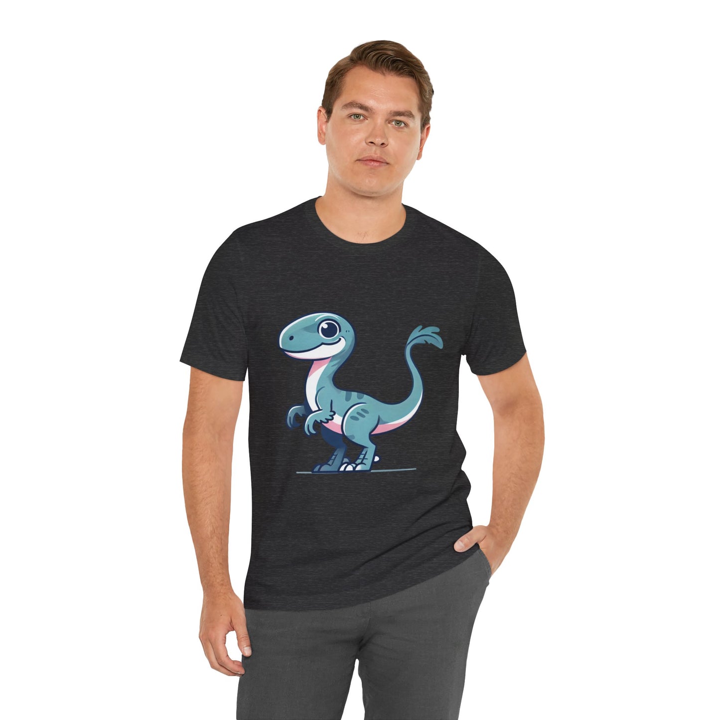 Adorable Blue Cartoon Cartoon Velociraptor - Unisex Jersey Short Sleeve Tee Super Comfy Dino T-Shirt Gift