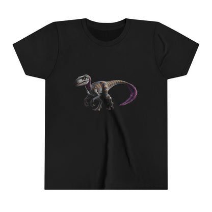 Youth Bold Blue Striped Velociraptor Tee – For Dino Lovers Ready to Roar into Adventure! 🦖🌊 - Unisex Jersey Short Sleeve Tee Super Comfy Dino T-Shirt Gift