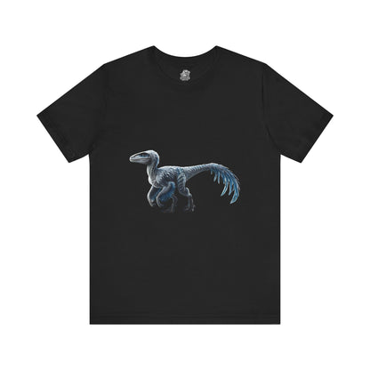 Icy Blue Feathered Velociraptor Tee – Fierce Style in Cool Tones! 🦖❄️🌌 - Unisex Jersey Short Sleeve Tee Super Comfy Dino T-Shirt Gift