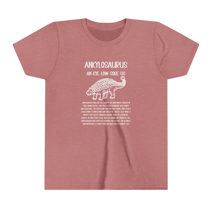 Detailed Youth Outlined Ankylosaurus T-Shirt with Detailed  White Graphics - Unisex Jersey Short Sleeve Tee Super Comfy Dino T-Shirt Gift