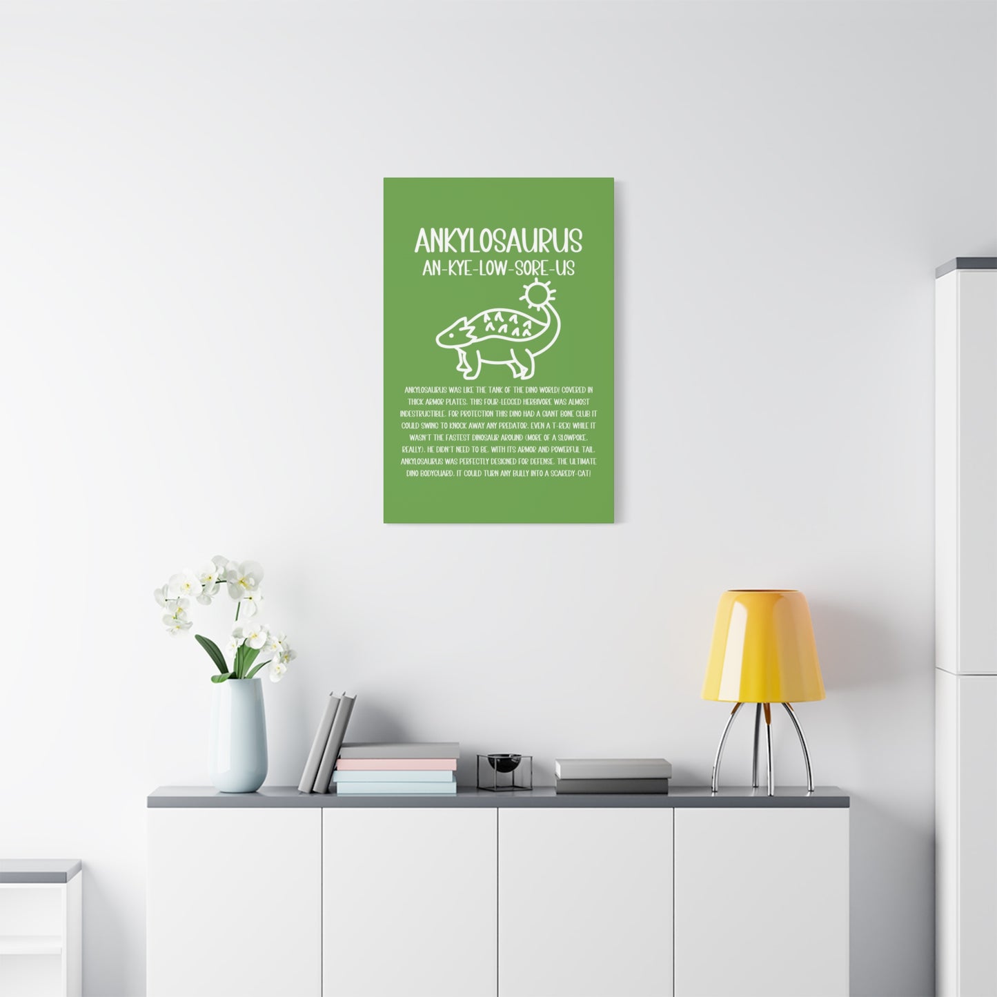 Cute Ankylosaurus Vertical Matte Canvas Green, Stretched, 1.25" Amazing Gift for the Dino Lover in your life