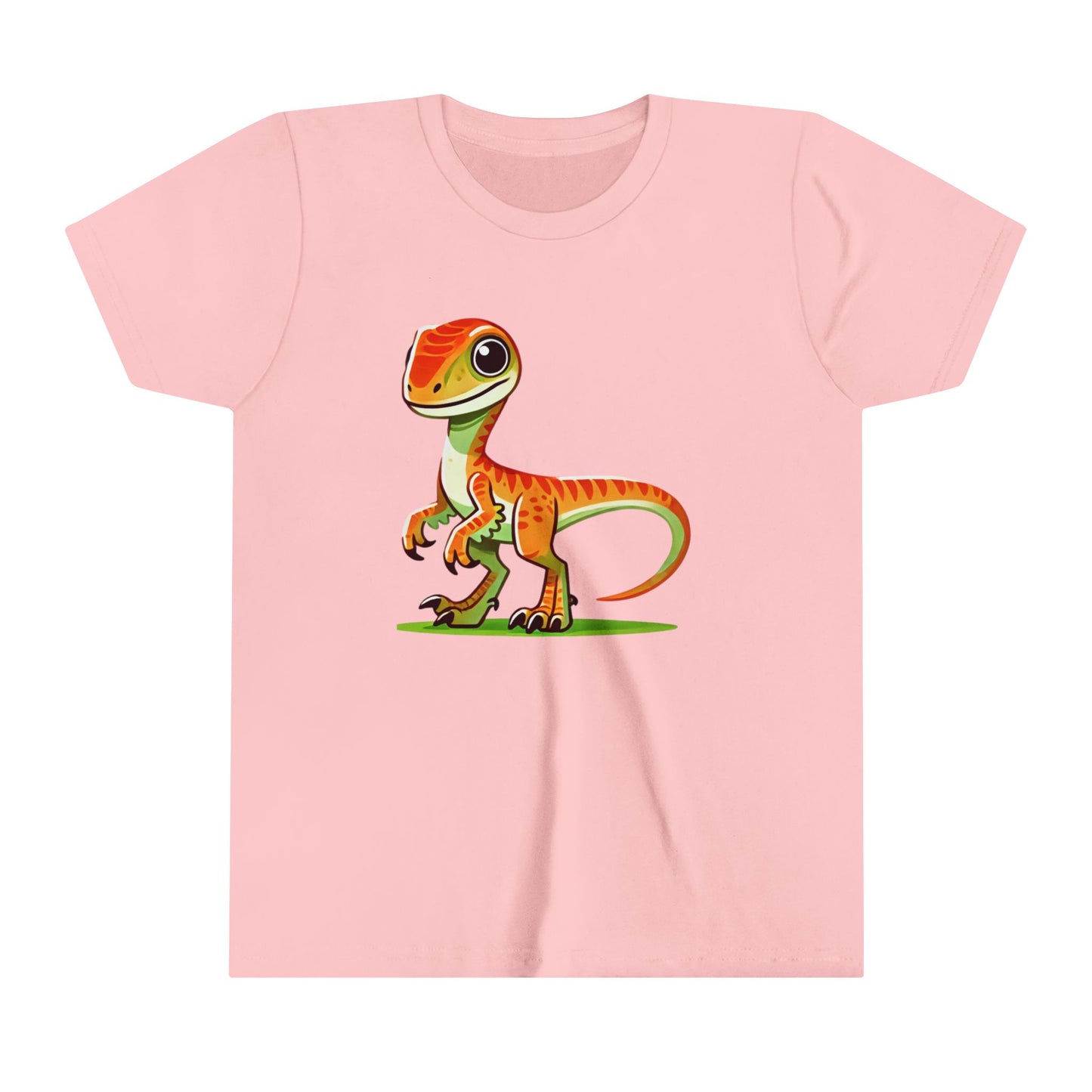 Youth Playful Green Velociraptor Tee – Cute Dino Style with a Splash of Fun! 🦖🍂🌿 - Unisex Jersey Short Sleeve Tee Super Comfy Dino T-Shirt Gift