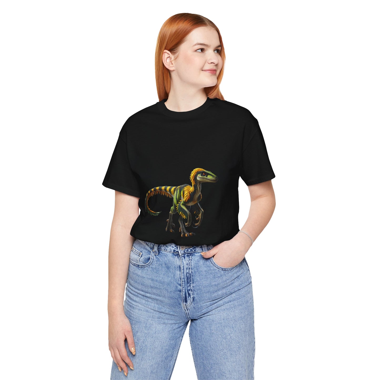 Vibrant Jungle Velociraptor Tee – Bold Green & Yellow Dino Style! 🦖🌿🔥 - Unisex Jersey Short Sleeve Tee Super Comfy Dino T-Shirt Gift